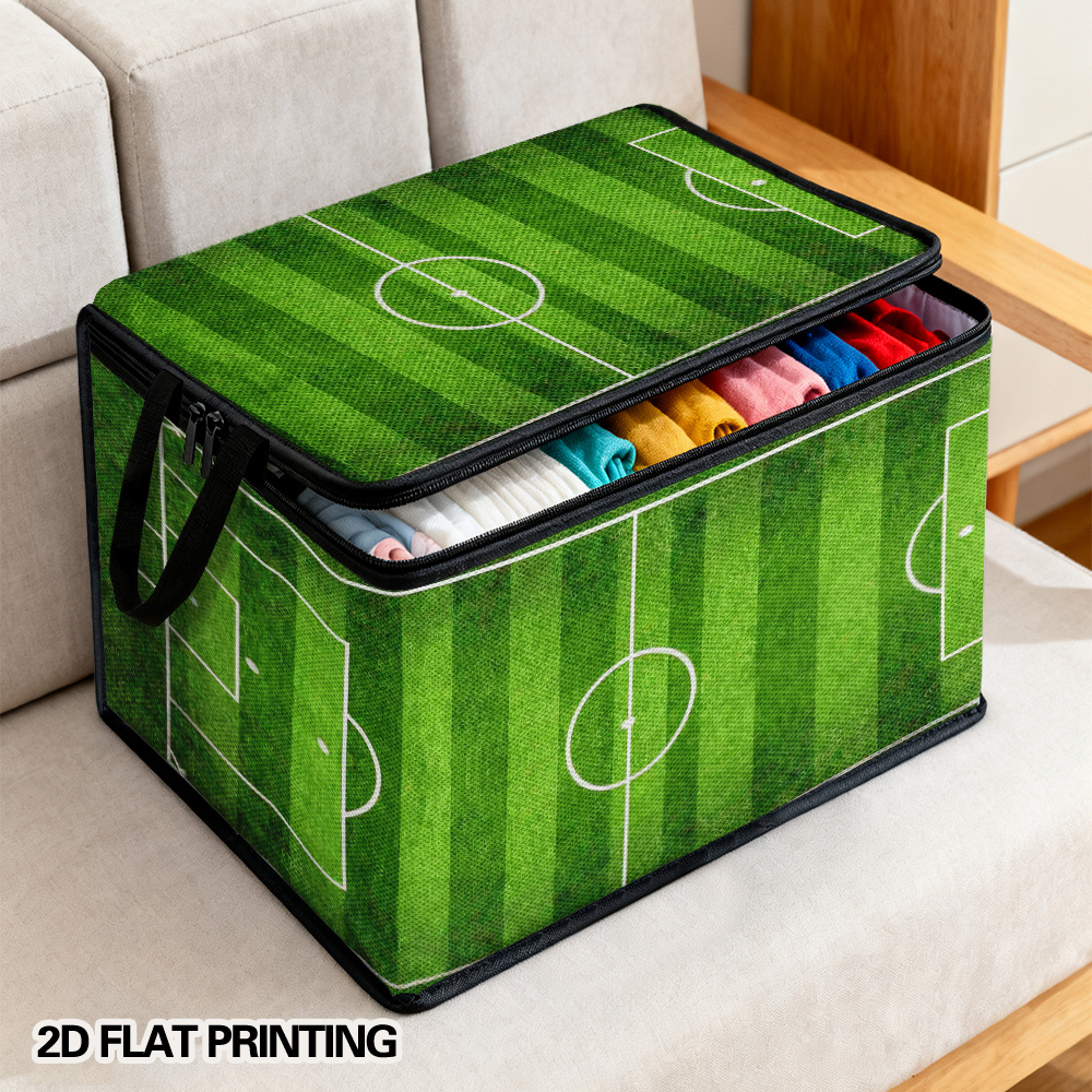 this is a 2d flat printed shoe storage bin featuring a soccer field green stripes design. it comes in multiple sizes and is ideal for organizing entryways, storing items in bedrooms, and managing seasonal footwear. it helps keep shoes, boots this is a 2d flat printed shoe storage bin featuring a soccer field green stripes design. it comes in multiple sizes and is ideal for organizing entryways, storing items in bedrooms, and managing seasonal footwear. it helps keep shoes, boots