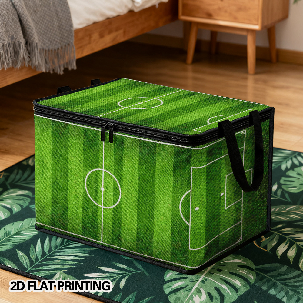 this is a 2d flat printed shoe storage bin featuring a soccer field green stripes design. it comes in multiple sizes and is ideal for organizing entryways, storing items in bedrooms, and managing seasonal footwear. it helps keep shoes, boots this is a 2d flat printed shoe storage bin featuring a soccer field green stripes design. it comes in multiple sizes and is ideal for organizing entryways, storing items in bedrooms, and managing seasonal footwear. it helps keep shoes, boots