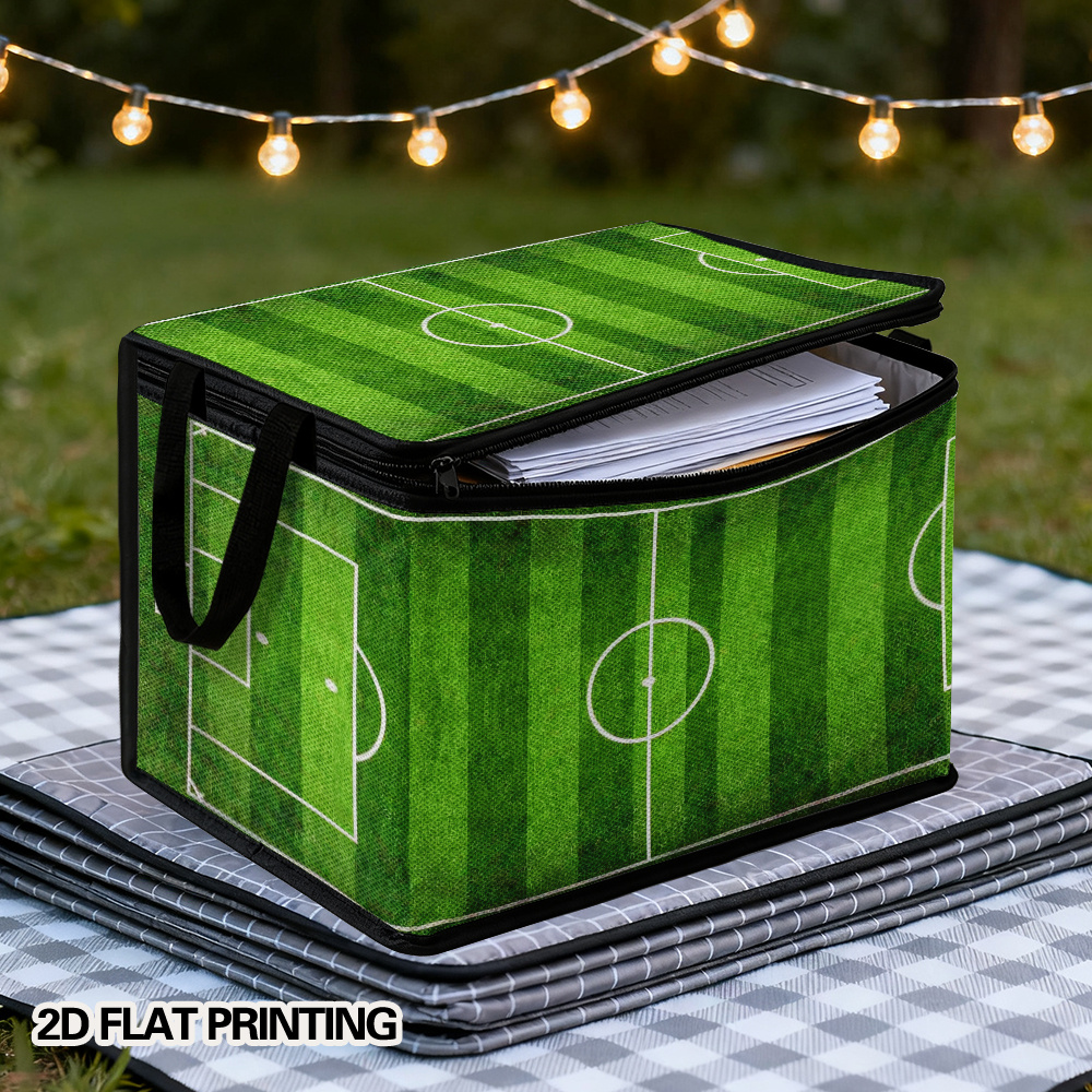 this is a 2d flat printed shoe storage bin featuring a soccer field green stripes design. it comes in multiple sizes and is ideal for organizing entryways, storing items in bedrooms, and managing seasonal footwear. it helps keep shoes, boots this is a 2d flat printed shoe storage bin featuring a soccer field green stripes design. it comes in multiple sizes and is ideal for organizing entryways, storing items in bedrooms, and managing seasonal footwear. it helps keep shoes, boots