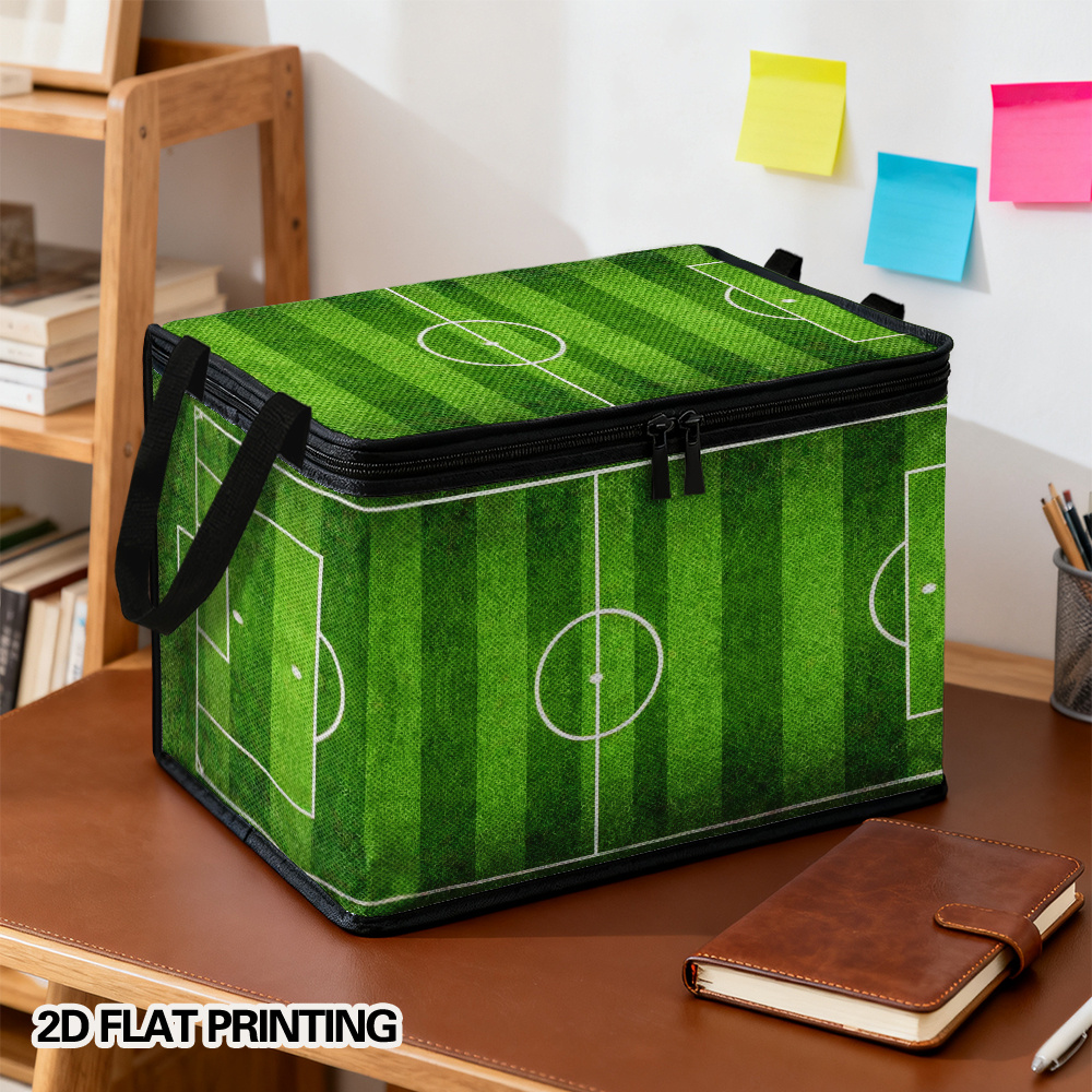 this is a 2d flat printed shoe storage bin featuring a soccer field green stripes design. it comes in multiple sizes and is ideal for organizing entryways, storing items in bedrooms, and managing seasonal footwear. it helps keep shoes, boots this is a 2d flat printed shoe storage bin featuring a soccer field green stripes design. it comes in multiple sizes and is ideal for organizing entryways, storing items in bedrooms, and managing seasonal footwear. it helps keep shoes, boots