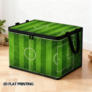 this is a 2d flat printed shoe storage bin featuring a soccer field green stripes design. it comes in multiple sizes and is ideal for organizing entryways, storing items in bedrooms, and managing seasonal footwear. it helps keep shoes, boots