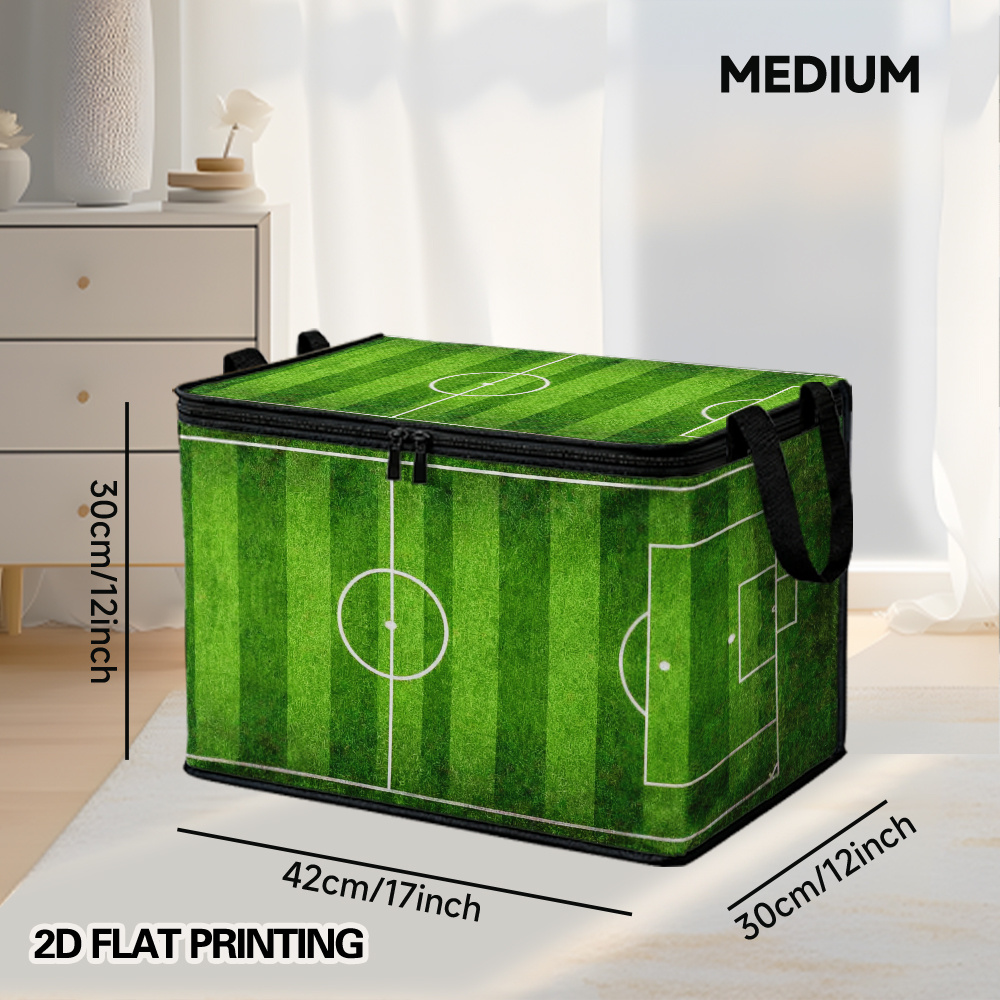 this is a 2d flat printed shoe storage bin featuring a soccer field green stripes design. it comes in multiple sizes and is ideal for organizing entryways, storing items in bedrooms, and managing seasonal footwear. it helps keep shoes, boots this is a 2d flat printed shoe storage bin featuring a soccer field green stripes design. it comes in multiple sizes and is ideal for organizing entryways, storing items in bedrooms, and managing seasonal footwear. it helps keep shoes, boots