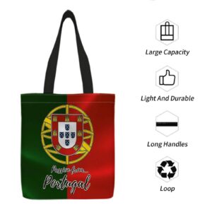 reversible shopping tote bag featuring the portuguese flag, embodying the spirit of portugal in green and red. this lightweight, foldable, and reusable shoulder bag is perfect for travel, camping