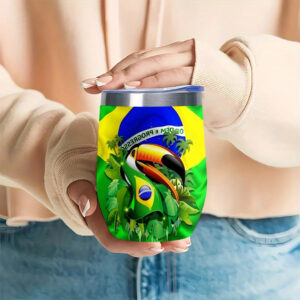 1pc 12oz stainless steel tumbler with brazilian flag and toucan design, eggshell shaped tumbler with lid, reusable coffee cup, perfect gift for beach trips, outdoor adventures, office work, travel journeys, holiday celebrations