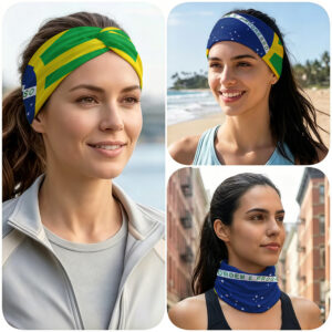 brazilian flag inspired women's hair tie, yoga headband sweat wicking & breathable cross wide headband, stylish & soft non slip sports hair accessory, elastic hair hoop for running/basketball/fitness & nursing, for daily wear & all seasons