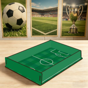 1pc wooden pure green field texture storage tray, minimalist soccer pitch design, desktop key/stationery organizer, fresh sport style desk tray for fan rooms