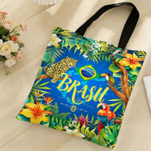 blue brazil jungle illustration printed tote bag ideal for commuting, travel, and daily use, a perfect gift for fashion design enthusiasts, 35*40, 2d flat