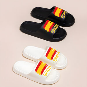 commodity 1 pair spanish flag printed slippers, men and women non slip eva slippers lightweight, quick dry, comfortable, durable, all season beach sandals, round toe design, indoor/outdoor use, women shoes