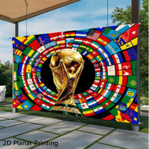 2d flat, 1pc fifa world cup trophy & flags banner official 2026 fifa themed decorations suitable for home, parties, office | square wall hanging with national flags | backdrop for world cup parties, photo backgrounds & room decor, 2d flat