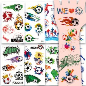 10pcs soccer temporary tattoos waterproof & sweatproof football fan body paint with soccer balls, players, goals, flames for games, parties, matches easy application & removal perfect gift for soccer lovers, soccer accessories, sports event accessories, festive tattoo designs, vibrant body art