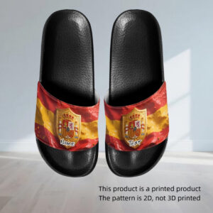 personalized name custom fashion home shoes with creative spanish flag print, suitable for quick drying open toe shoes for summer beaches, unisex non slip comfortable indoor slippers
