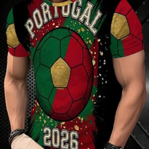 men's printed short sleeve t shirt portugal flag soccer ball design, soft and breathable, trendy summer essential