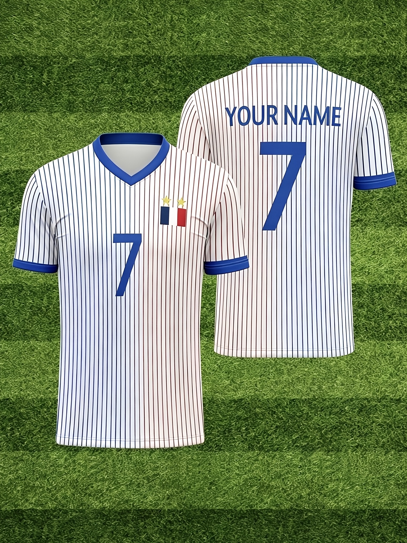 french football jersey v neck suitable for parties & summer events name & number personalization, machine washable uniforms for training, tournaments, casual wear comfortable regular fit french football jersey v neck suitable for parties & summer events name & number personalization, machine washable uniforms for training, tournaments, casual wear comfortable regular fit