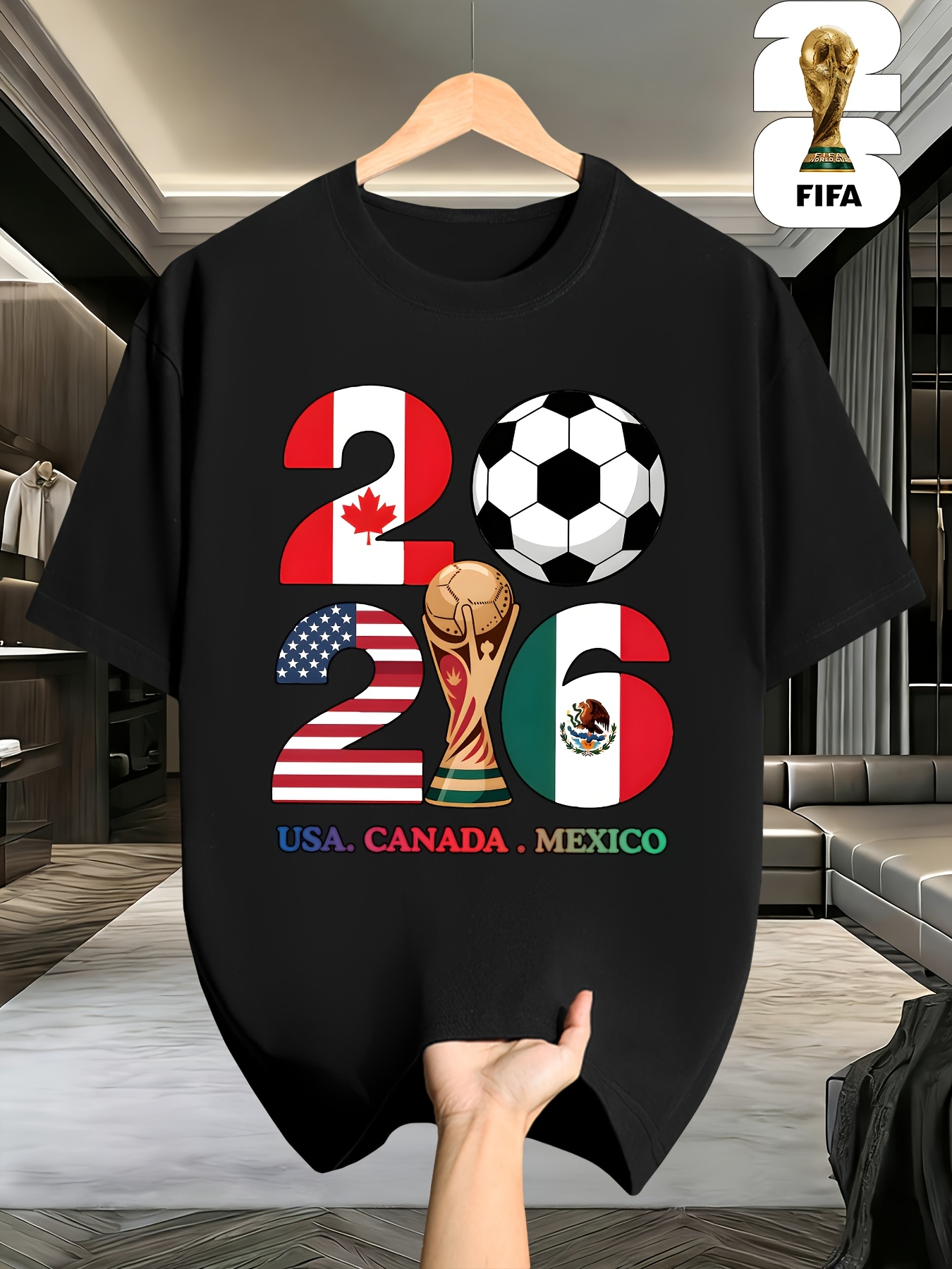 1pc, fifa 2026 usa/canadian/mexican world cup, 100% cotton fabric, men's and women's short sleeved football t shirt, geometric football print, versatile men's crew neck t shirt, suitable for casual attire and outdoor activities 1pc, fifa 2026 usa/canadian/mexican world cup, 100% cotton fabric, men's and women's short sleeved football t shirt, geometric football print, versatile men's crew neck t shirt, suitable for casual attire and outdoor activities