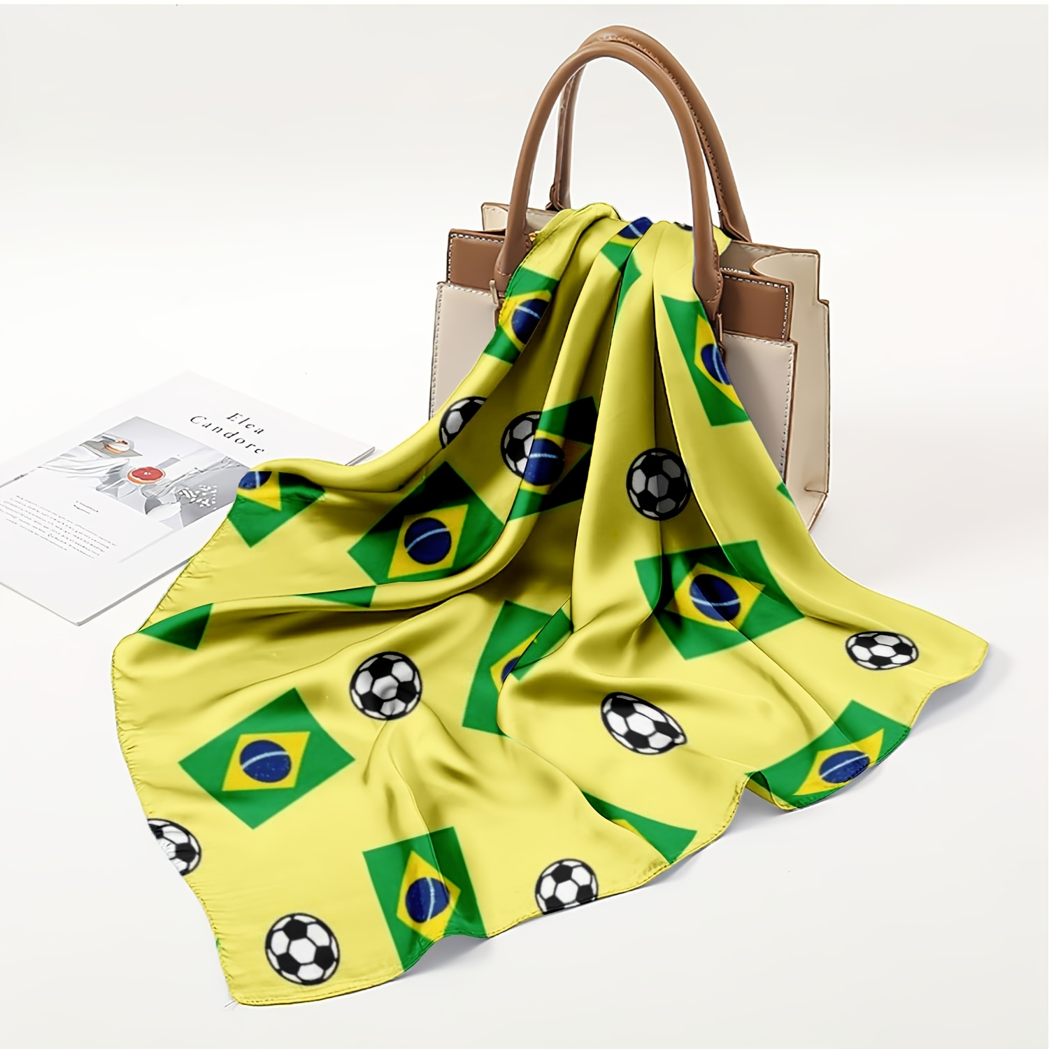 1pc square scarf, brazilian flag soccer print, soft and skin friendly, soft and durable, fashionable accessory, suitable for beach and outdoor use, unisex, lightweight fabric, washable and machine washable, can be used as a headband, chest wrap 1pc square scarf, brazilian flag soccer print, soft and skin friendly, soft and durable, fashionable accessory, suitable for beach and outdoor use, unisex, lightweight fabric, washable and machine washable, can be used as a headband, chest wrap