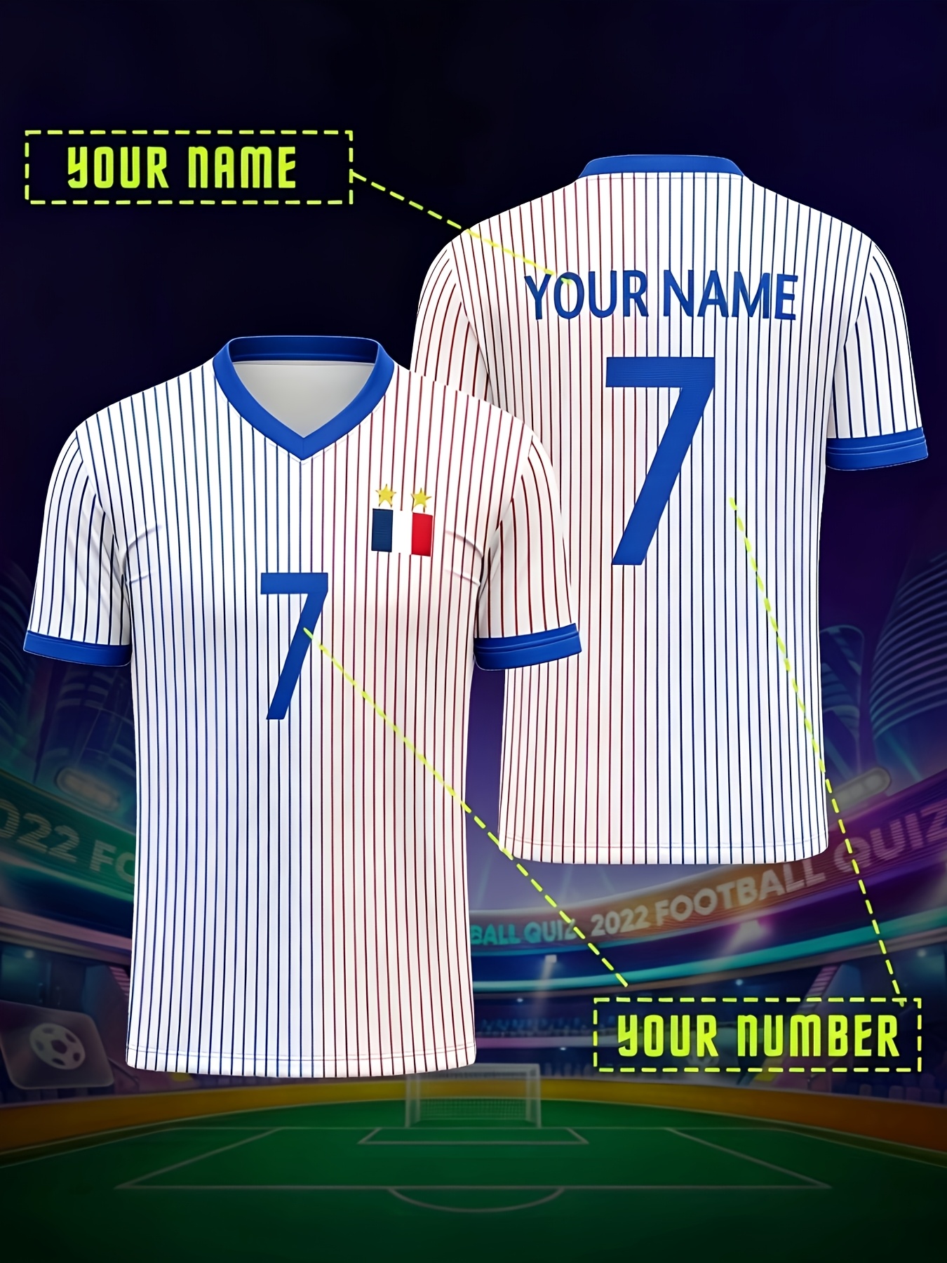 french football jersey v neck suitable for parties & summer events name & number personalization, machine washable uniforms for training, tournaments, casual wear comfortable regular fit french football jersey v neck suitable for parties & summer events name & number personalization, machine washable uniforms for training, tournaments, casual wear comfortable regular fit