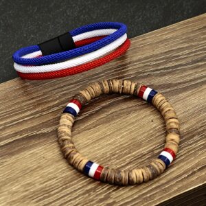 2pcs set competition sports bangle bangle bracelet blue white red national flag colors bead bangle bangle bracelet music symbols men women wear jewelry holiday gift friendship friend bangle bangle bracelet