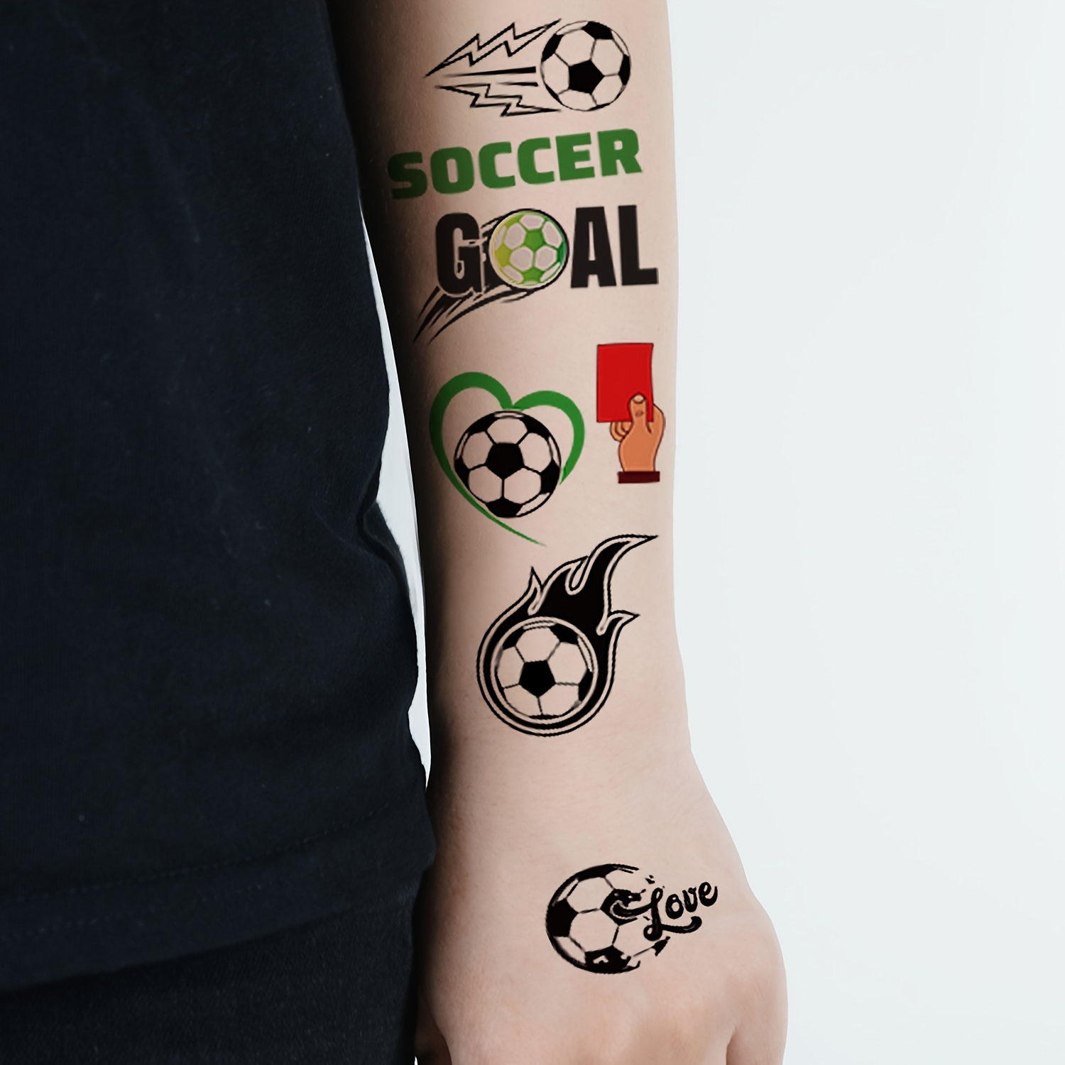 12 sheets with 112 designs of football tattoo stickers, featuring fun cartoon football elements. temporary body, arm, and face makeup fake tattoos suitable for football fans 12 sheets with 112 designs of football tattoo stickers, featuring fun cartoon football elements. temporary body, arm, and face makeup fake tattoos suitable for football fans
