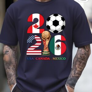 1pc, fifa 2026 usa/canadian/mexican world cup, 100% cotton fabric, men's and women's short sleeved football t shirt, geometric football print, versatile men's crew neck t shirt, suitable for casual attire and outdoor activities