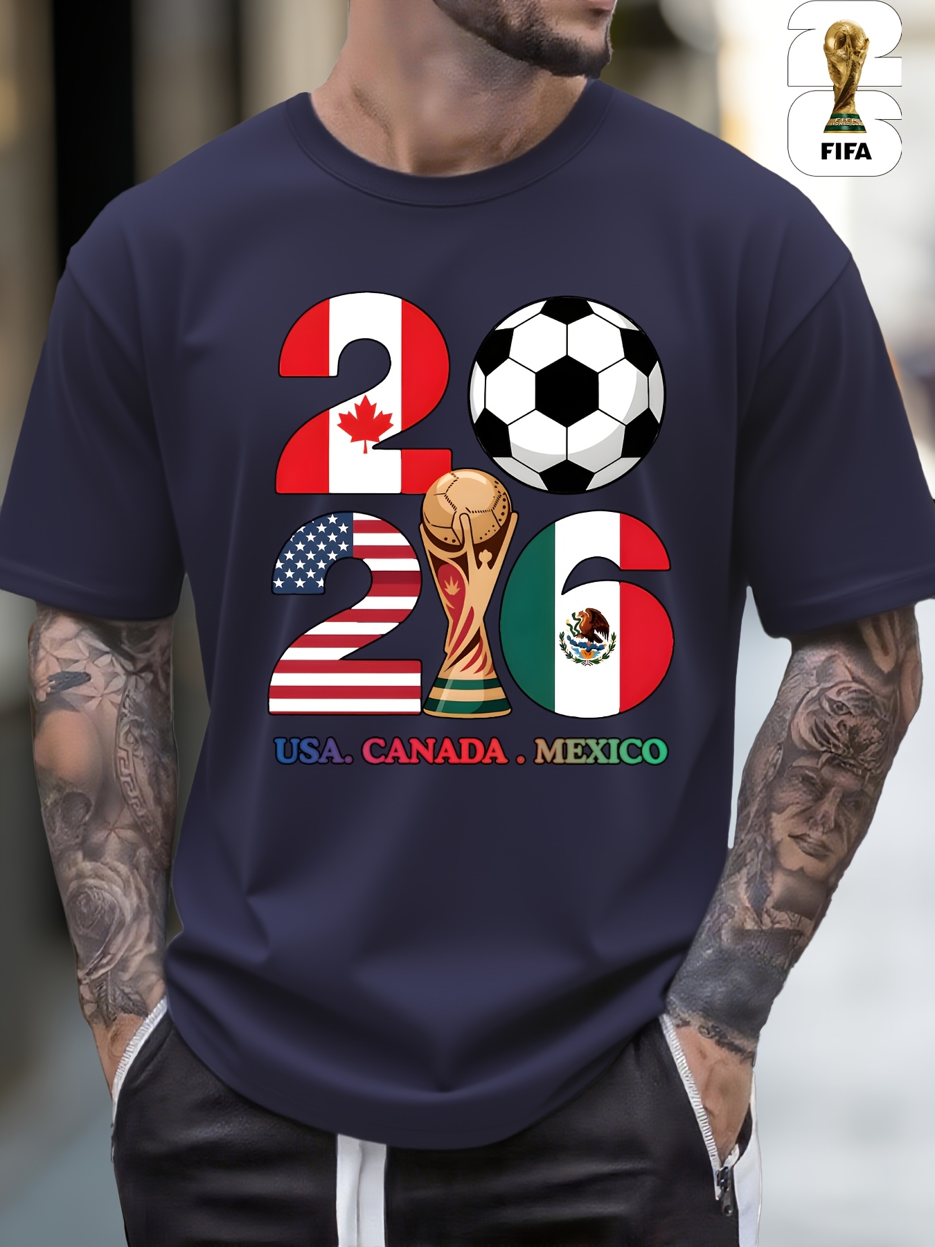 1pc, fifa 2026 usa/canadian/mexican world cup, 100% cotton fabric, men's and women's short sleeved football t shirt, geometric football print, versatile men's crew neck t shirt, suitable for casual attire and outdoor activities 1pc, fifa 2026 usa/canadian/mexican world cup, 100% cotton fabric, men's and women's short sleeved football t shirt, geometric football print, versatile men's crew neck t shirt, suitable for casual attire and outdoor activities