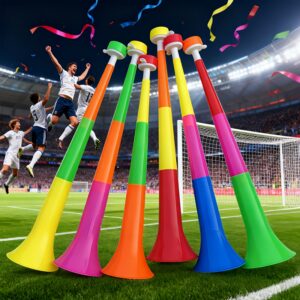 [hot deal recommendation] 6pcs set of foldable vuvuzela horns, cheering tools, suitable for sports events, football matches, outdoor parties | high strength plastic stadium horns with whistles, multicolor red/blue/yellow, bulk pack,rondom color