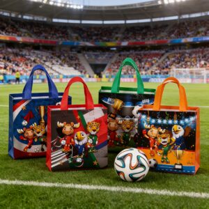 gift for her/him 4pcs party tote bag, 2026 fifa world cup maple, zayu, clutch tote bag, double sided printed football theme non woven tote bag, 23.01*22.0*11.0 cm, suitable for sporting events, gifts and party packaging.
