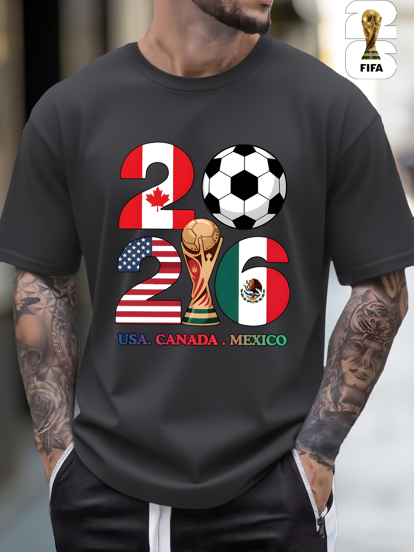 1pc, fifa 2026 usa/canadian/mexican world cup, 100% cotton fabric, men's and women's short sleeved football t shirt, geometric football print, versatile men's crew neck t shirt, suitable for casual attire and outdoor activities 1pc, fifa 2026 usa/canadian/mexican world cup, 100% cotton fabric, men's and women's short sleeved football t shirt, geometric football print, versatile men's crew neck t shirt, suitable for casual attire and outdoor activities