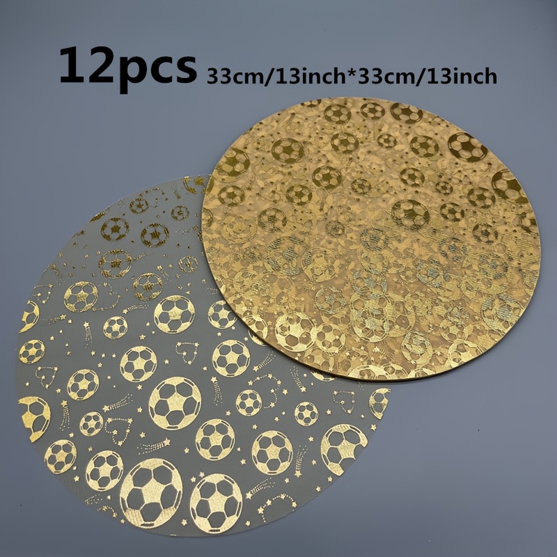 12pcs soccer pattern placemats, new style placemats, new pattern, golden foil disposable round golden thin net golden foil placemats, suitable for wedding celebrations, birthday parties, graduation ceremonies, vacation home decor, home life 12pcs soccer pattern placemats, new style placemats, new pattern, golden foil disposable round golden thin net golden foil placemats, suitable for wedding celebrations, birthday parties, graduation ceremonies, vacation home decor, home life