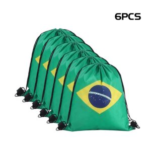 6pcs brazilian drawstring bag set, soccer match support fitness backpack, fan merchandise drawstring pouch, sports storage bag, themed party gift bag