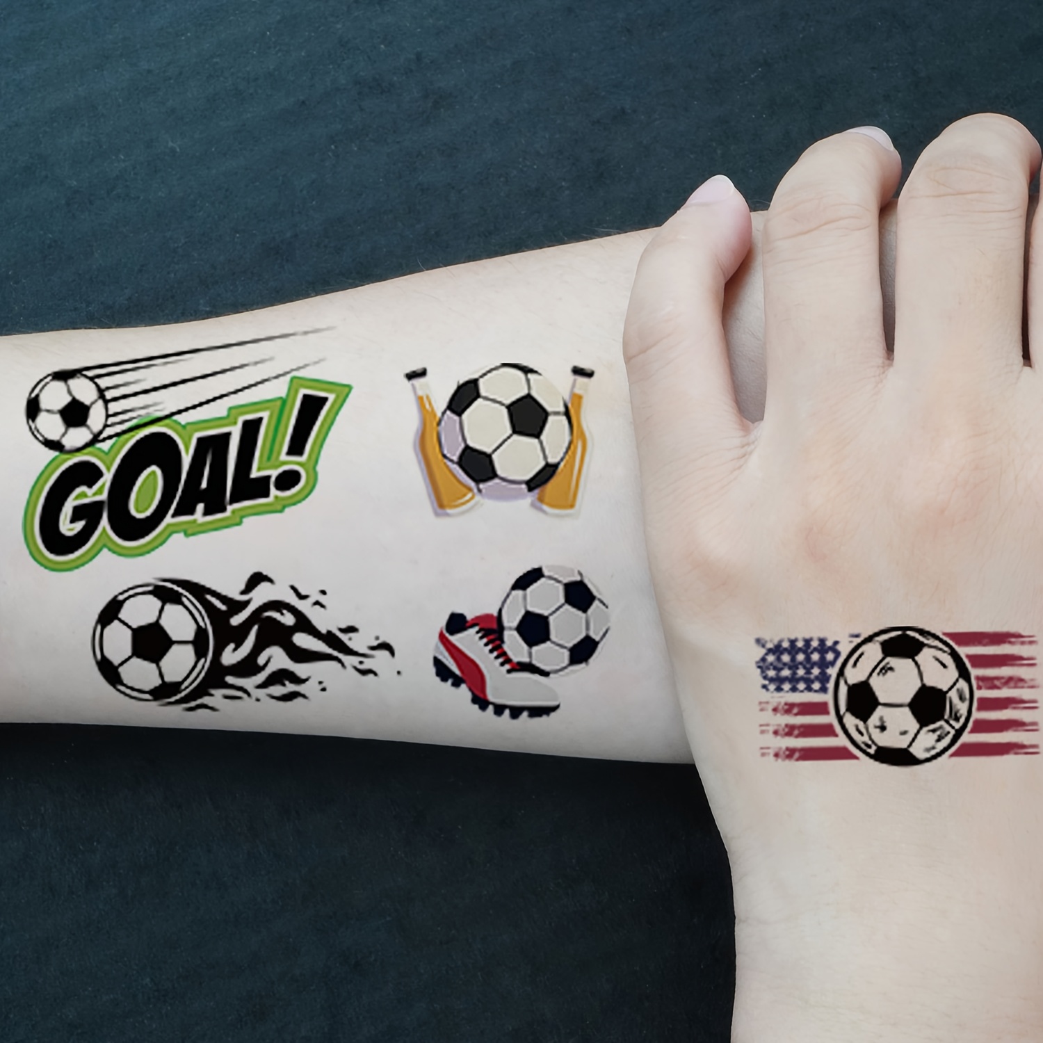 12 sheets with 112 designs of football tattoo stickers, featuring fun cartoon football elements. temporary body, arm, and face makeup fake tattoos suitable for football fans 12 sheets with 112 designs of football tattoo stickers, featuring fun cartoon football elements. temporary body, arm, and face makeup fake tattoos suitable for football fans