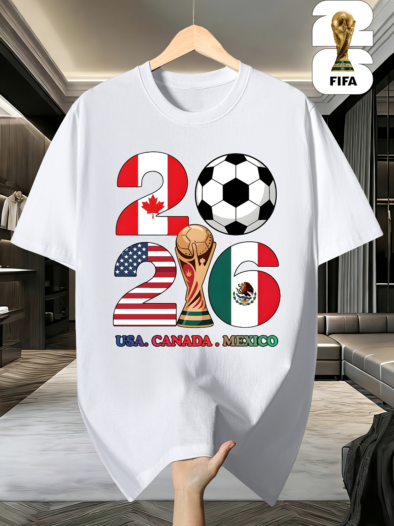 1pc, fifa 2026 usa/canadian/mexican world cup, 100% cotton fabric, men's and women's short sleeved football t shirt, geometric football print, versatile men's crew neck t shirt, suitable for casual attire and outdoor activities 1pc, fifa 2026 usa/canadian/mexican world cup, 100% cotton fabric, men's and women's short sleeved football t shirt, geometric football print, versatile men's crew neck t shirt, suitable for casual attire and outdoor activities