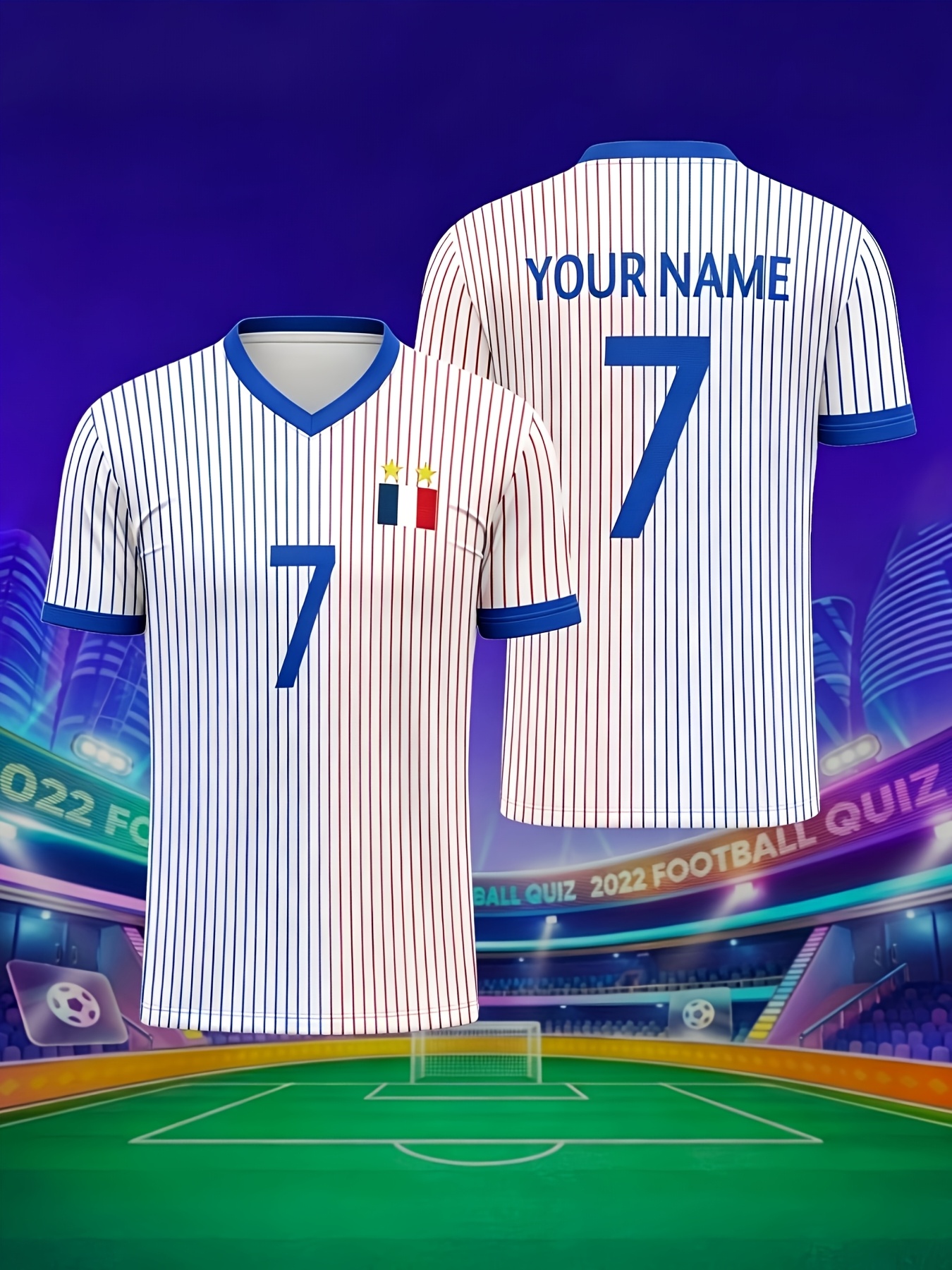 french football jersey v neck suitable for parties & summer events name & number personalization, machine washable uniforms for training, tournaments, casual wear comfortable regular fit french football jersey v neck suitable for parties & summer events name & number personalization, machine washable uniforms for training, tournaments, casual wear comfortable regular fit