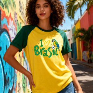 brazilian element printed t shirt with parrot soccer accents | casual summer top, comfortable, breathable, ideal for home and outdoor outings