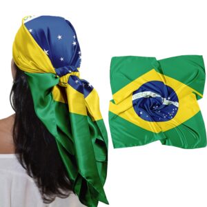 1pc headscarf, brazilian flag pattern printed square scarf, casual outdoor headscarf, lightweight breathable sunshade shawl, breathable square scarf, decorative scarf, elegant accessory, non stretch, suitable for outdoor decoration