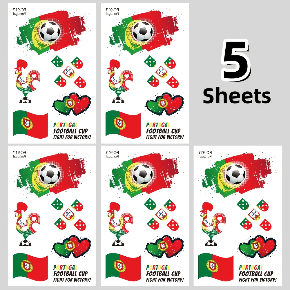 5pcs portugal temporary tattoo stickers, sports fan face decals for football matches, festivals & parties, national flag body stickers for arms & face, waterproof football themed stickers 5pcs portugal temporary tattoo stickers, sports fan face decals for football matches, festivals & parties, national flag body stickers for arms & face, waterproof football themed stickers