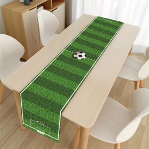 1pc green football field table runner 180x35cm polyester soccer theme party decor for birthdays, baby showers & sports events, dining table decoration, football party decorations