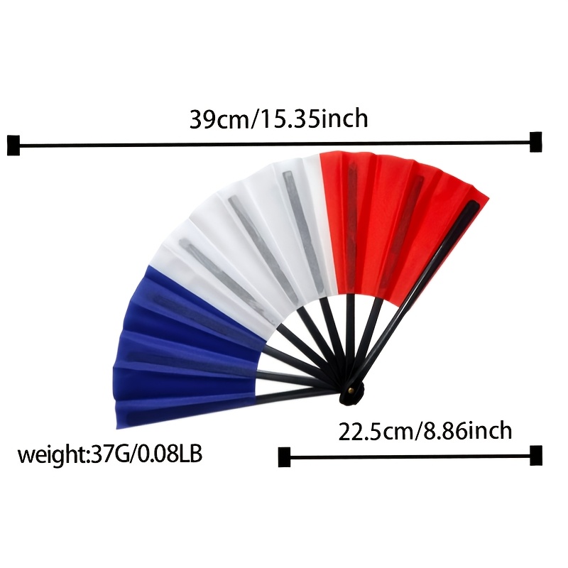 3pcs/5pcs black rod plastic cloth fans with a single sided french flag design, suitable as gifts or souvenirs, home decor, dance props, and easy to open and close 3pcs/5pcs black rod plastic cloth fans with a single sided french flag design, suitable as gifts or souvenirs, home decor, dance props, and easy to open and close
