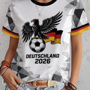 women's football jersey t shirt born for the game design, soft breathable short sleeve crewneck top with soccer lettering, loose fit suitable for s events, & casual wear, machine washable basic jersey for football fans