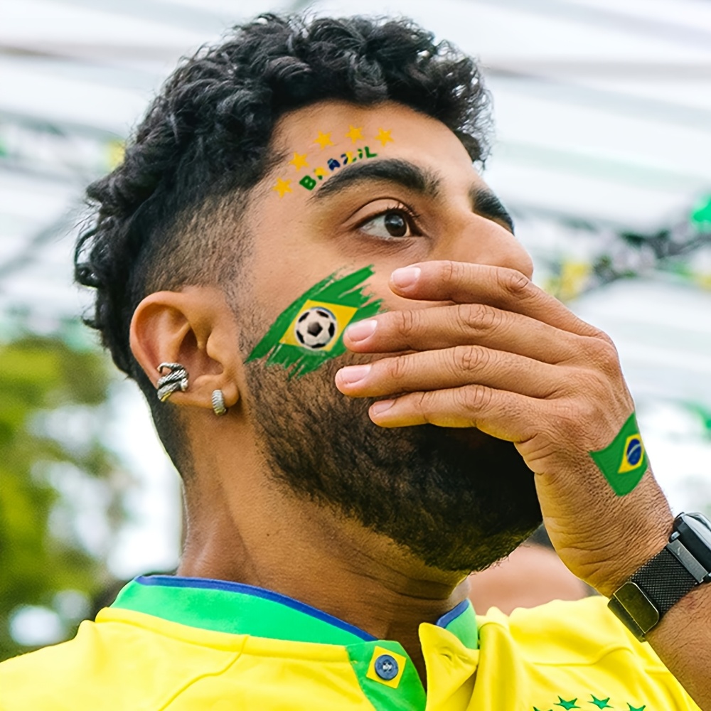 10pcs brazil flag football temporary tattoo stickers, waterproof fan face stickers, body decorative stickers for sports events, competitions, cheering, festivals and parties, suitable for face and arms 10pcs brazil flag football temporary tattoo stickers, waterproof fan face stickers, body decorative stickers for sports events, competitions, cheering, festivals and parties, suitable for face and arms