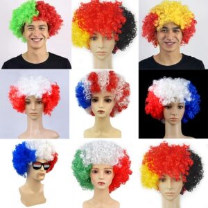 national flag wig fan gathering supplies football spliced color wig cheerleading style for european cup tournaments, clown costume, headgear for uniforms