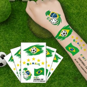 10pcs brazil flag football temporary tattoo stickers, waterproof fan face stickers, body decorative stickers for sports events, competitions, cheering, festivals and parties, suitable for face and arms