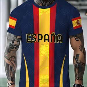 spanish national football t shirt for & youth spanish flag short sleeve round neck jersey, machine washable casual sports top suitable for training, matches & casual attire