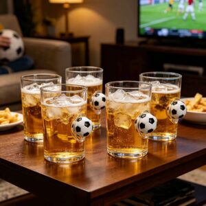 novelty soccer tumbler, premium high borosilicate glass, sports fan gift for pub gathering, 18oz 550ml, 2/4 pack