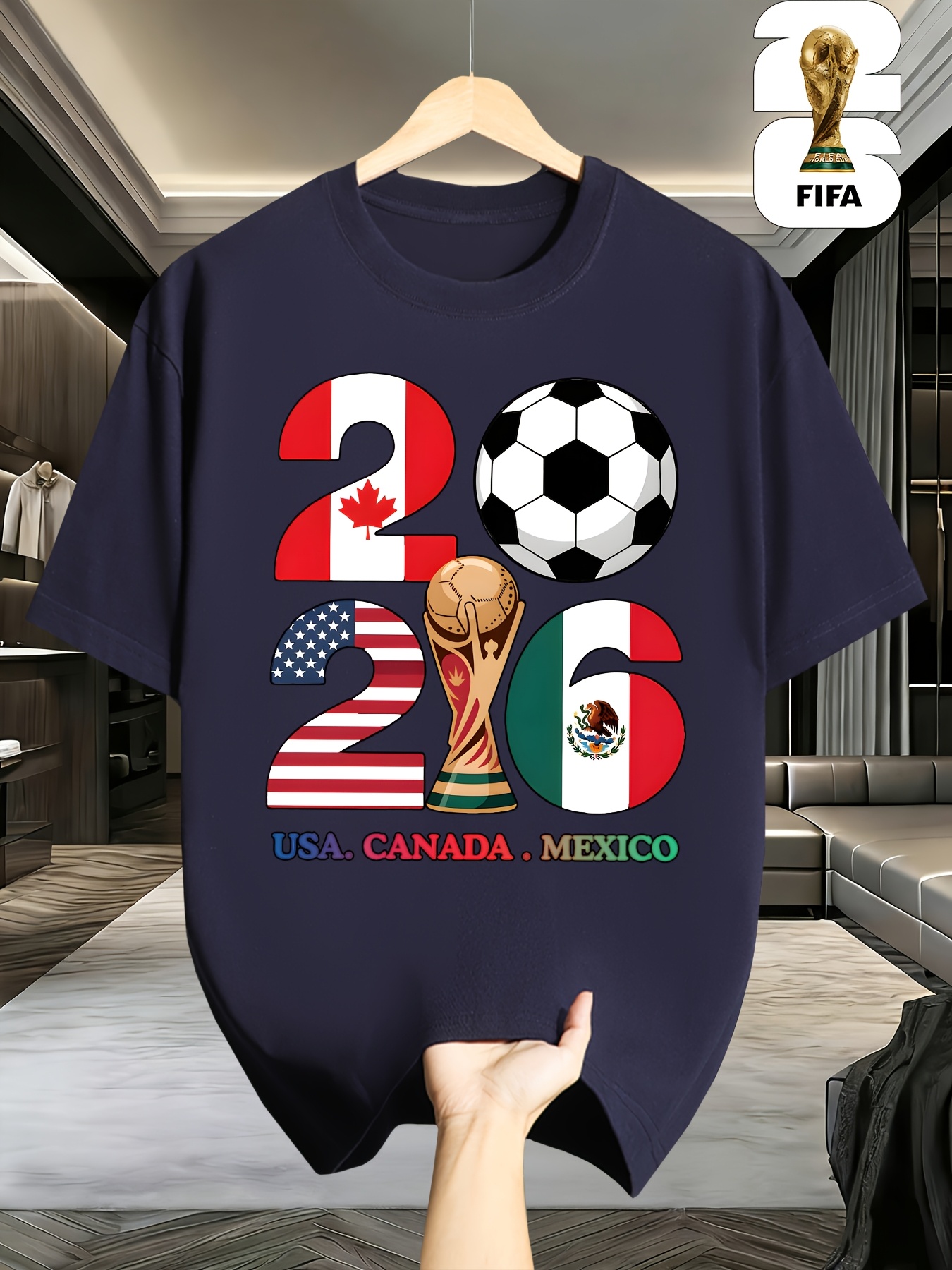 1pc, fifa 2026 usa/canadian/mexican world cup, 100% cotton fabric, men's and women's short sleeved football t shirt, geometric football print, versatile men's crew neck t shirt, suitable for casual attire and outdoor activities 1pc, fifa 2026 usa/canadian/mexican world cup, 100% cotton fabric, men's and women's short sleeved football t shirt, geometric football print, versatile men's crew neck t shirt, suitable for casual attire and outdoor activities