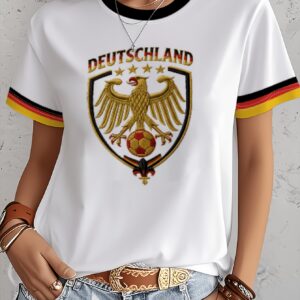 women's football jersey t shirt born for the game design, soft breathable short sleeve crewneck top with soccer lettering, loose fit suitable for s events, & casual wear, machine washable basic jersey for football fans