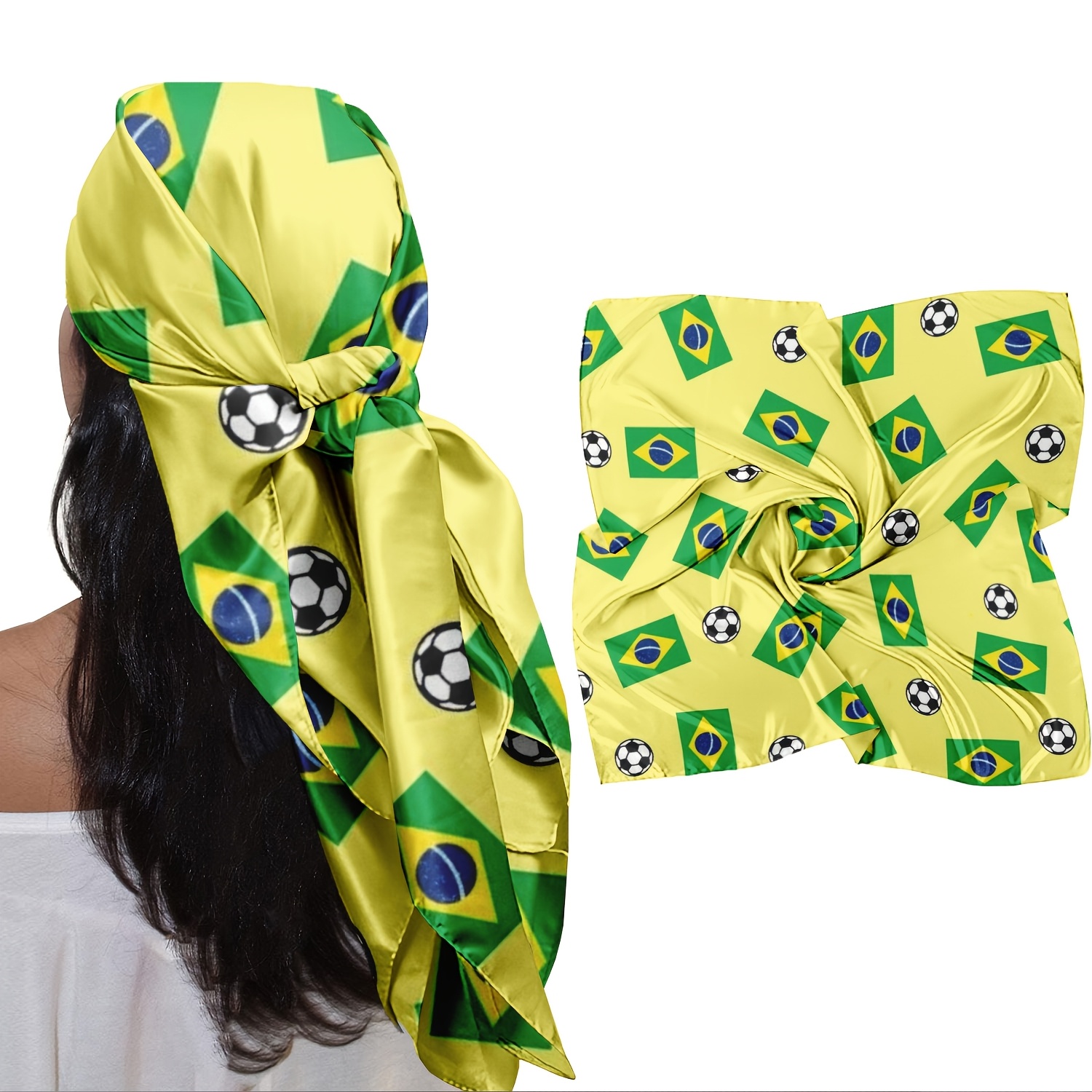 1pc square scarf, brazilian flag soccer print, soft and skin friendly, soft and durable, fashionable accessory, suitable for beach and outdoor use, unisex, lightweight fabric, washable and machine washable, can be used as a headband, chest wrap 1pc square scarf, brazilian flag soccer print, soft and skin friendly, soft and durable, fashionable accessory, suitable for beach and outdoor use, unisex, lightweight fabric, washable and machine washable, can be used as a headband, chest wrap
