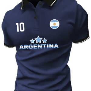 argentina flag emblem golf contrast collar print polo shirt, ideal for casual and semi formal wear, a perfect gift for daily special occasions elegant collar design, durable and easy to care for, suitable for office and semi formal events