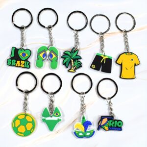 9pcs/set plastic i love brazil keychain, yellow sportswear keychain, green flip flops key chain, purse backpack luggage charm additions birthday party supplies gift