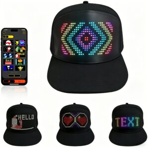 led hats, smart led display, rechargeable full color screen glow caps, programmable scrolling display led hat wireless app control, dance party, concerts party hat, perfect birthday gifts, for christmas halloween valentine's day gifts