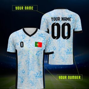 custom jersey men's customizable v neck football shirt – inspired by the portuguese flag, featuring personalized name and number. made from breathable polyester, it's perfect for summer parties, sports events, and euro cup occasions